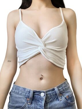 GARAGE Twist Front Ribbed Crop Tank Top White Size S GUC